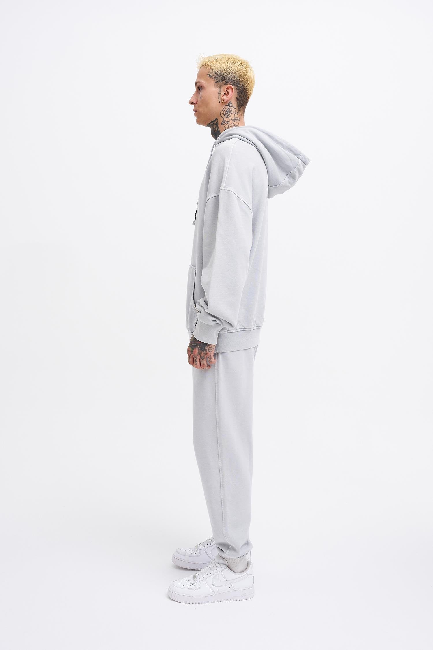 Erkek Yıkamalı Basic Kapüşonlu Oversize Sweatshirt Gri