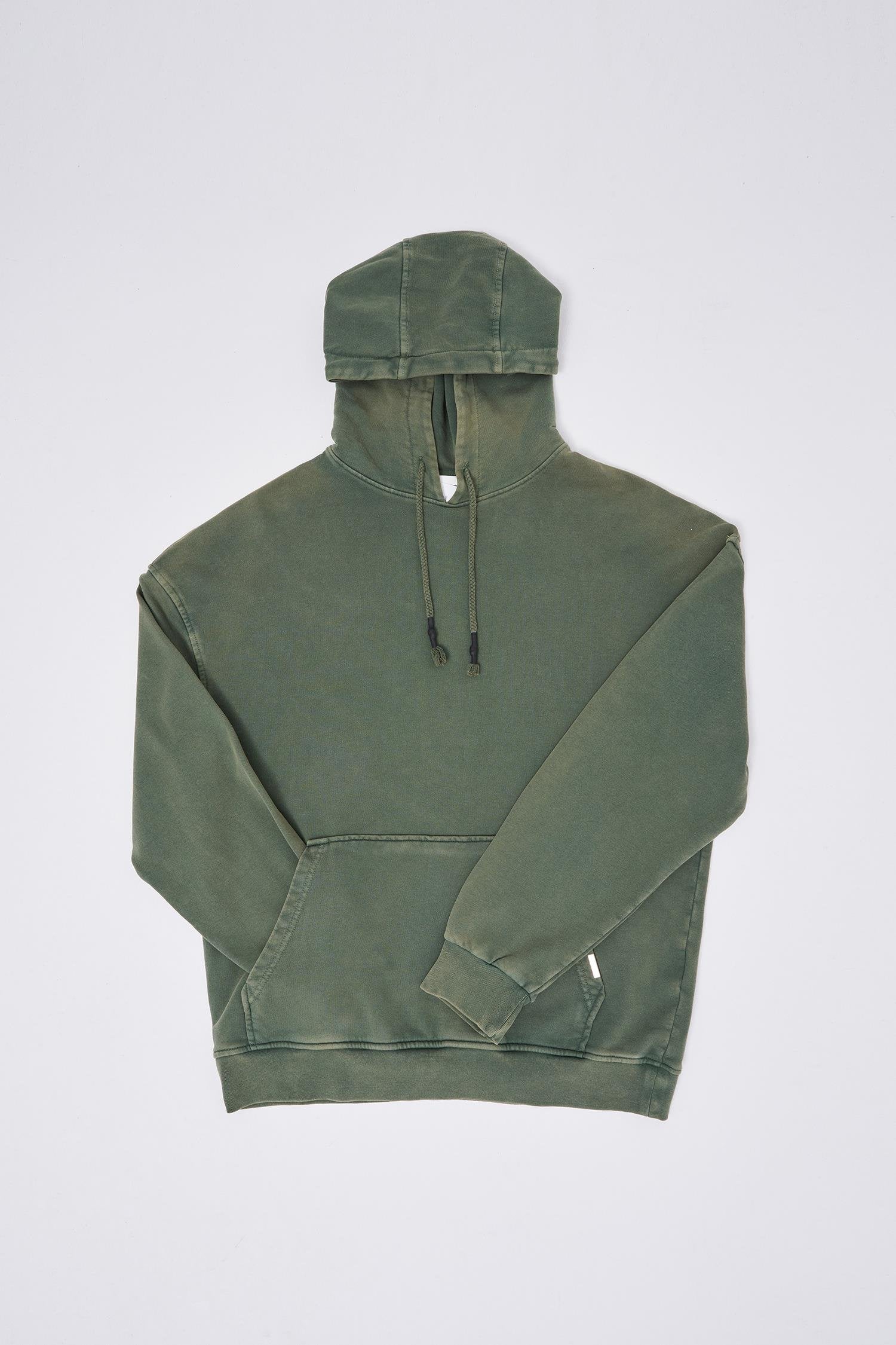 Erkek Yıkamalı Basic Kapüşonlu Oversize Sweatshirt Haki