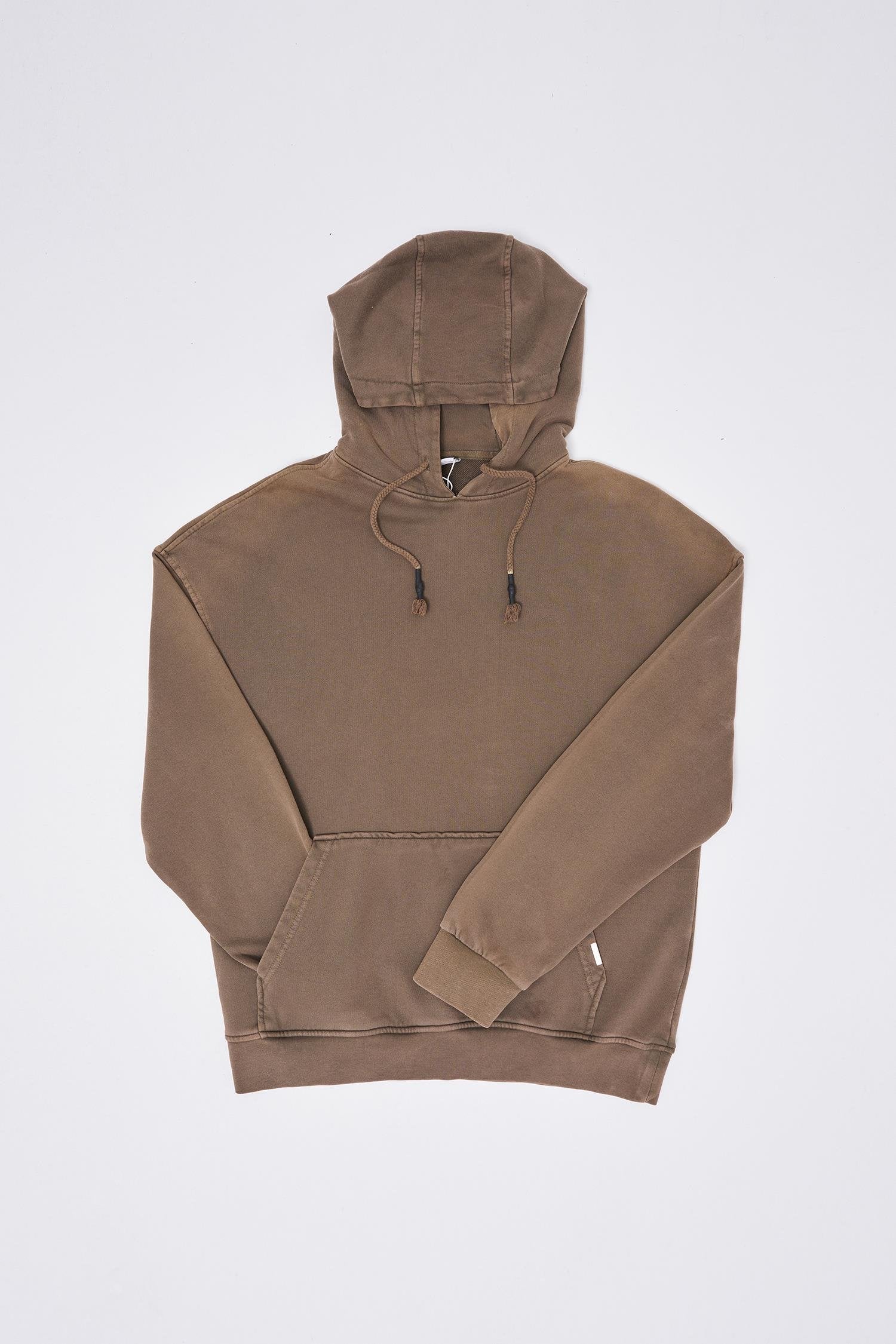 Erkek Yıkamalı Basic Kapüşonlu Oversize Sweatshirt Kahverengi