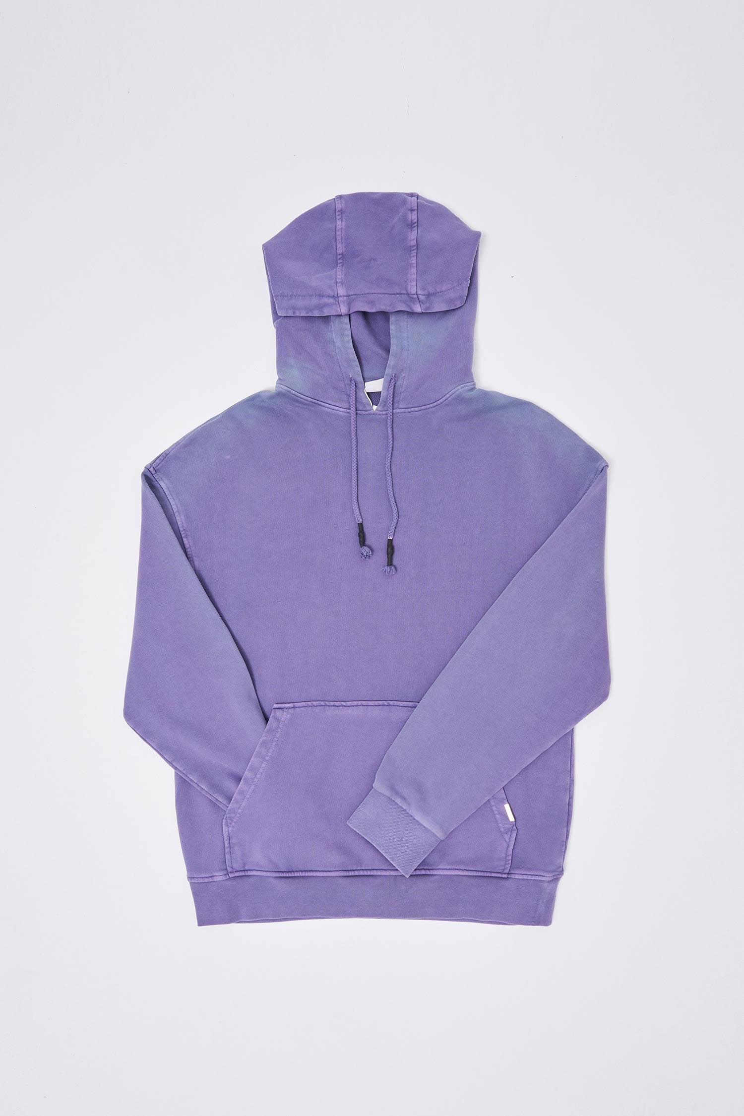 Erkek Yıkamalı Basic Kapüşonlu Oversize Sweatshirt Mor