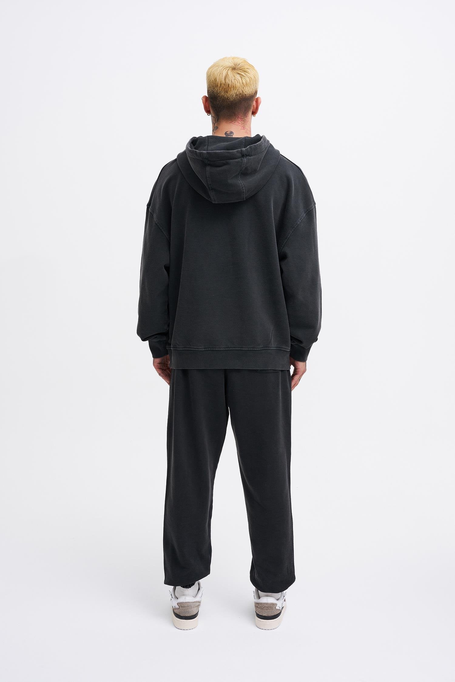 Erkek Yıkamalı Basic Kapüşonlu Oversize Sweatshirt Siyah