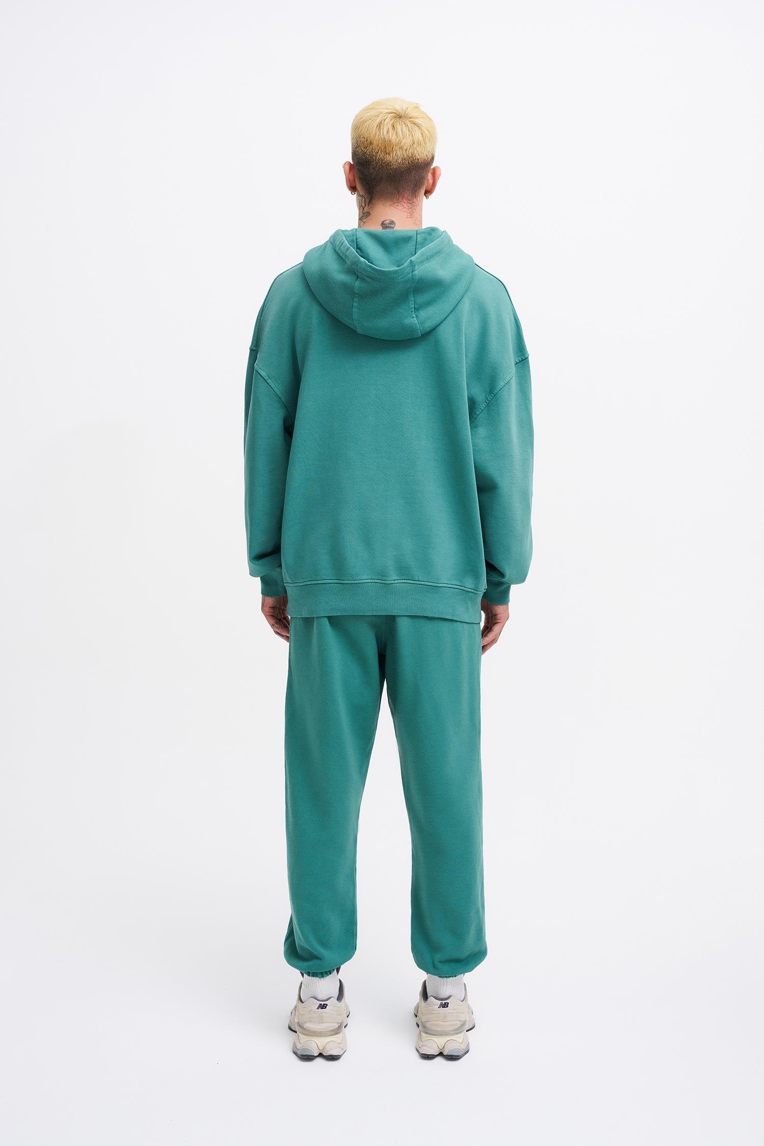 Erkek Yıkamalı Basic Kapüşonlu Oversize Sweatshirt Yağ Yeşili