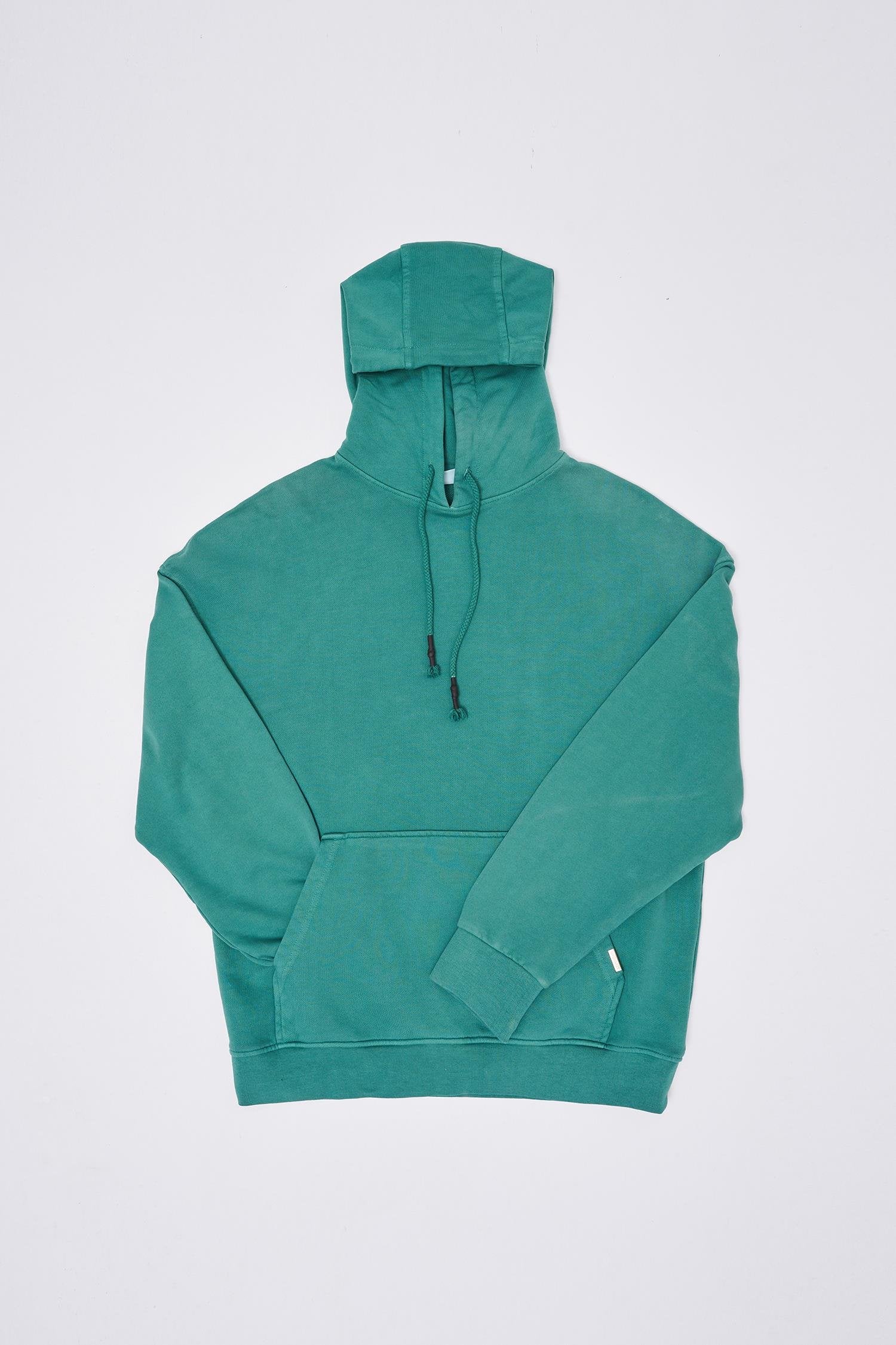 Erkek Yıkamalı Basic Kapüşonlu Oversize Sweatshirt Yağ Yeşili