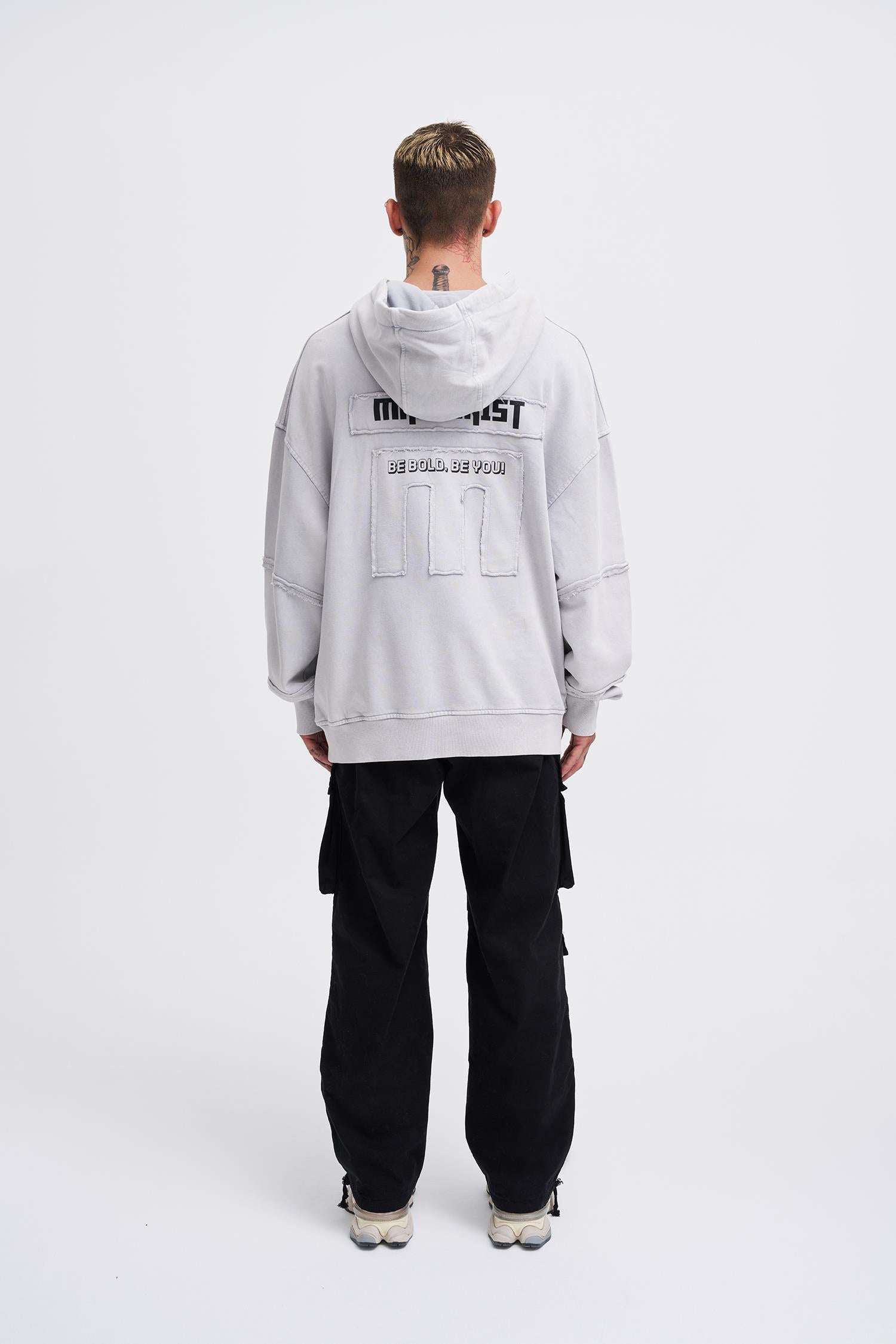 Erkek Yıkamalı No 7 Kapüşonlu Oversize Sweatshirt Gri