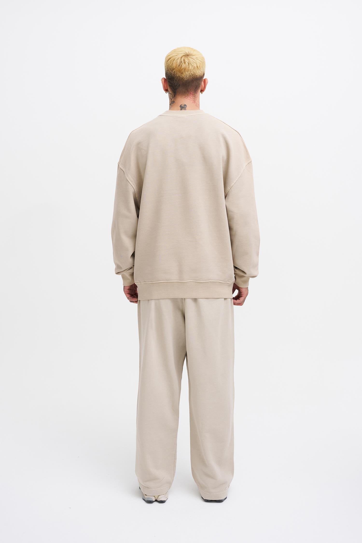 Erkek Yıkamalı Oversize Sweatshirt Açık Bej