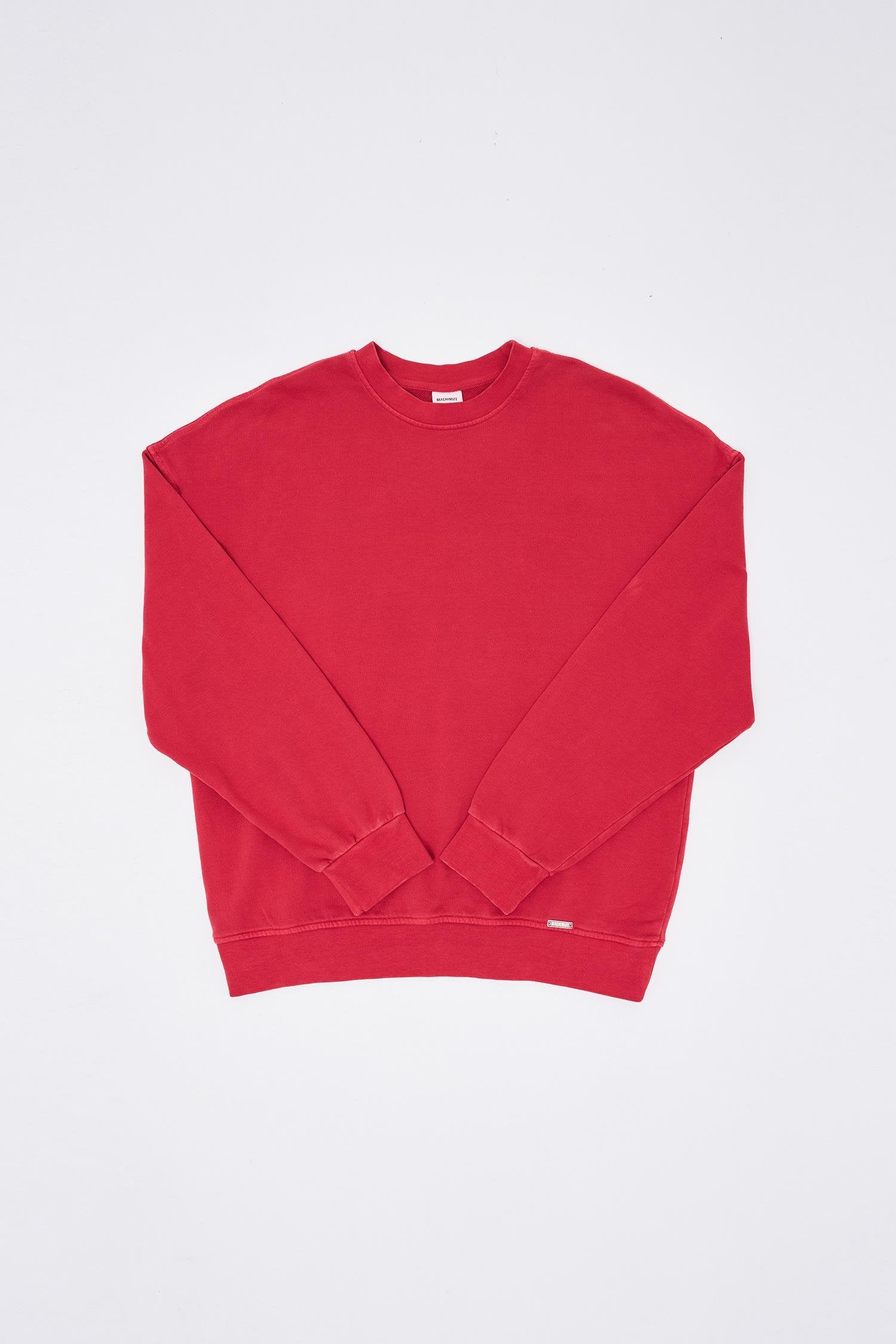 Erkek Yıkamalı Oversize Sweatshirt Açık Kırmızı