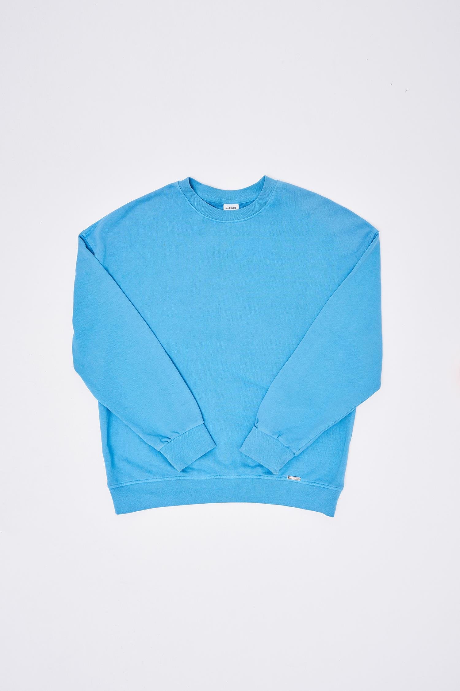 Erkek Yıkamalı Oversize Sweatshirt Açık Mavi