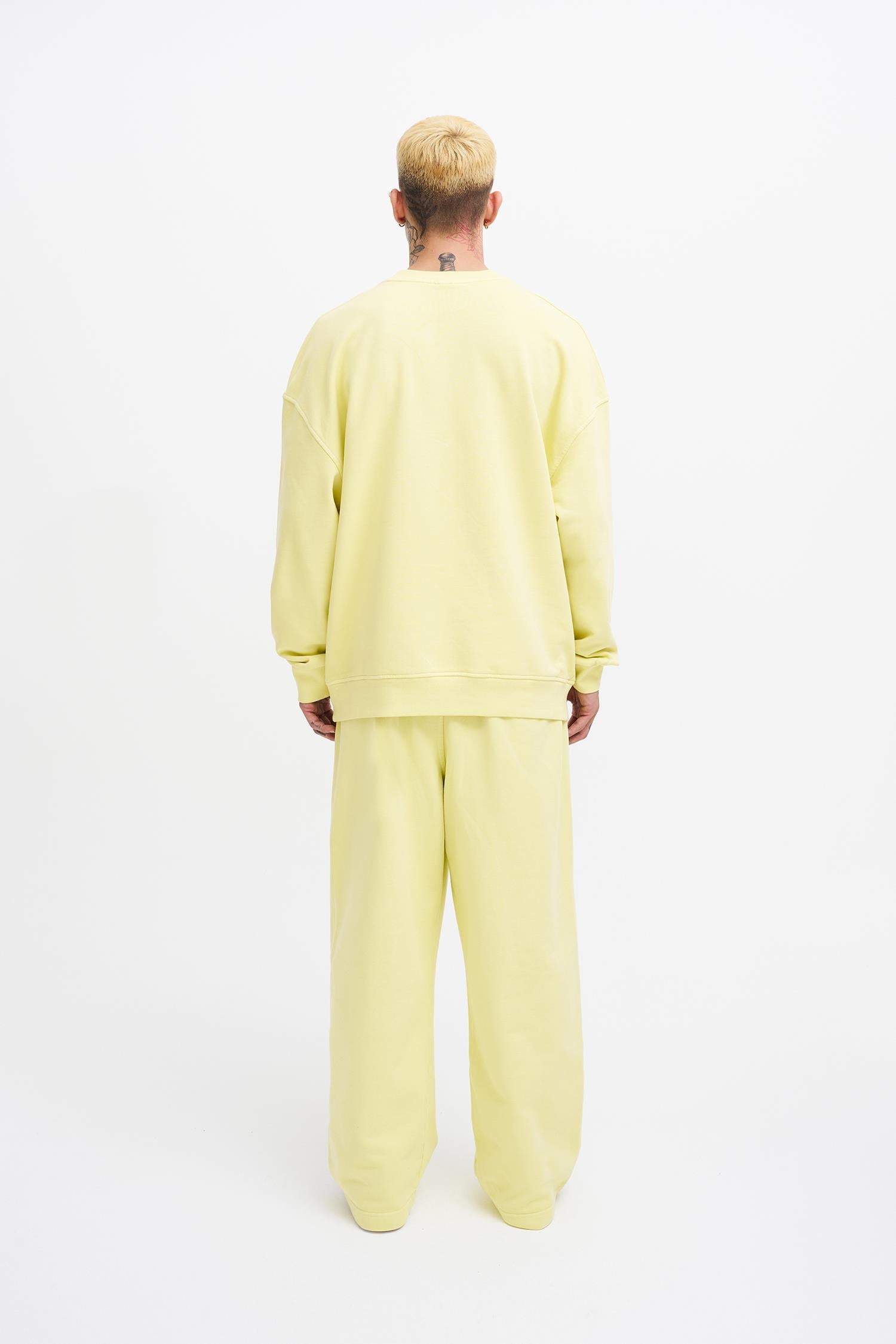 Erkek Yıkamalı Oversize Sweatshirt Açık Sarı