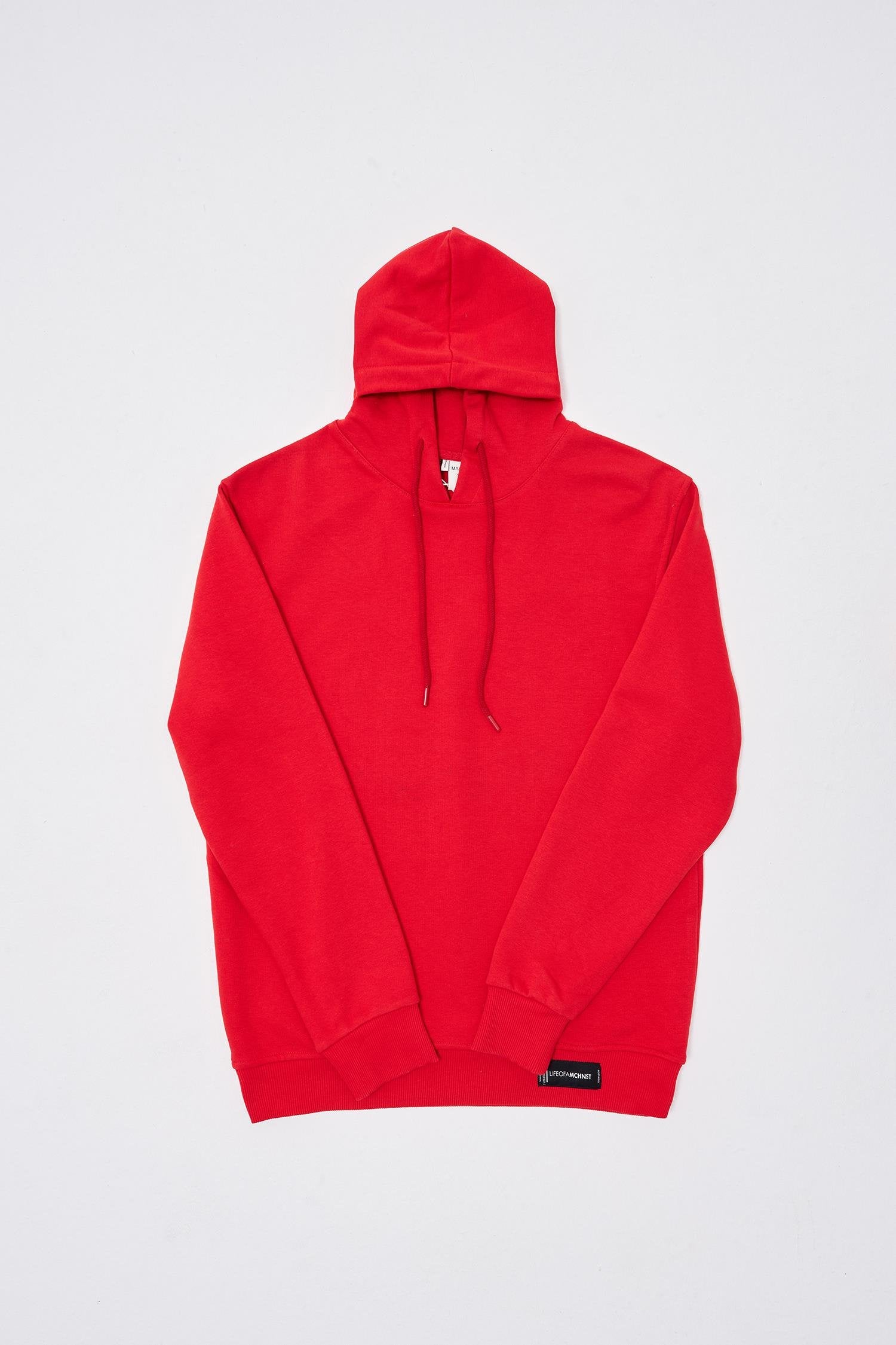 Erkek Regular Şardonsuz Hoodie Kırmızı