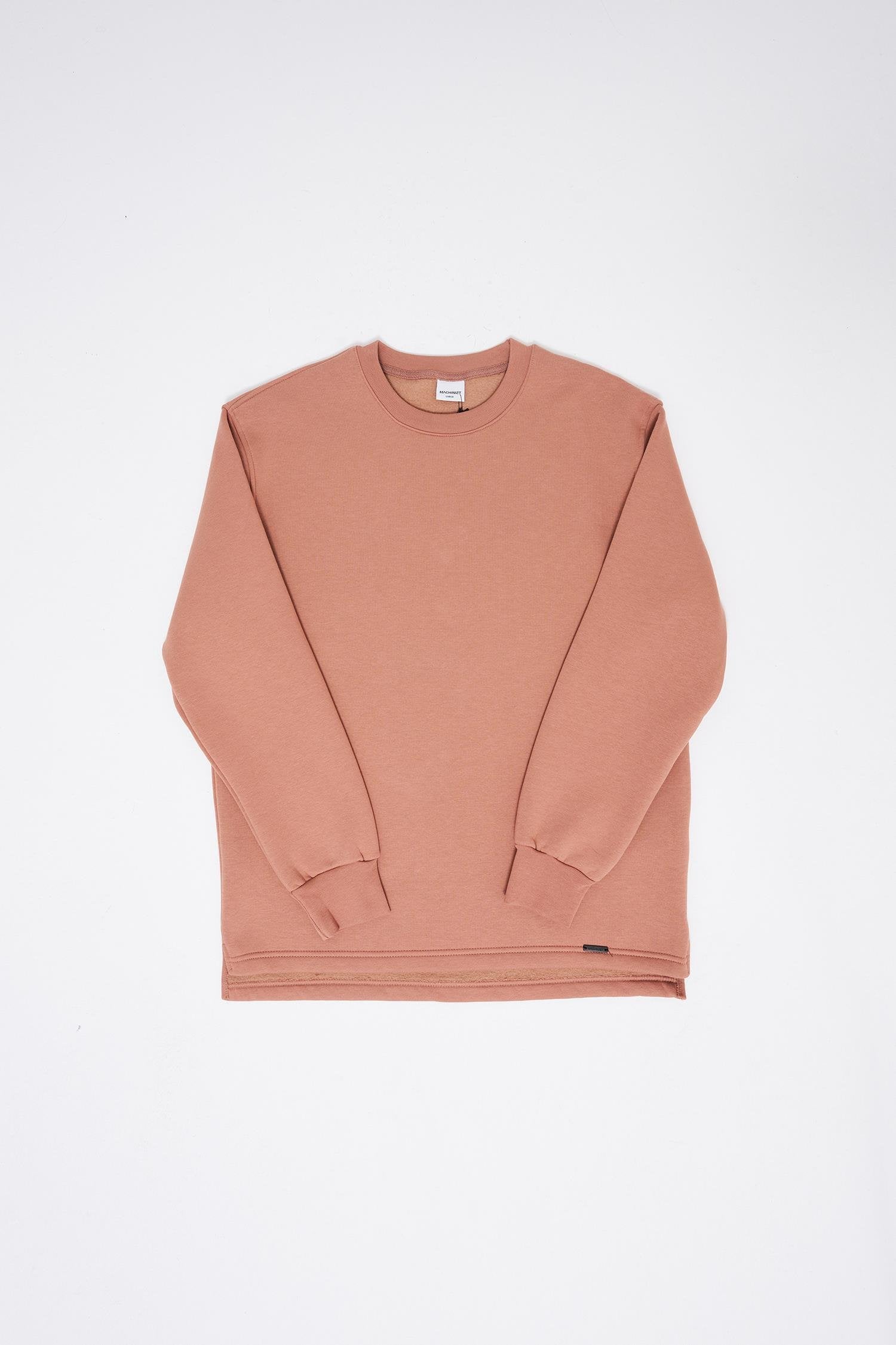 Relaxed Yırtmaçlı Bisiklet Yaka Basic Sweatshirt Bakır