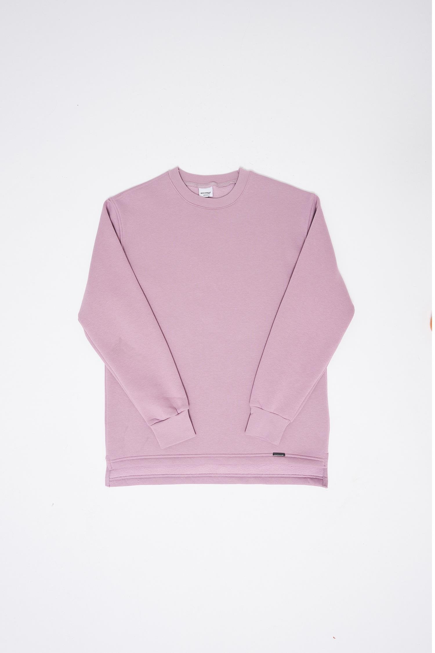Relaxed Yırtmaçlı Bisiklet Yaka Basic Sweatshirt Kirli Pembe