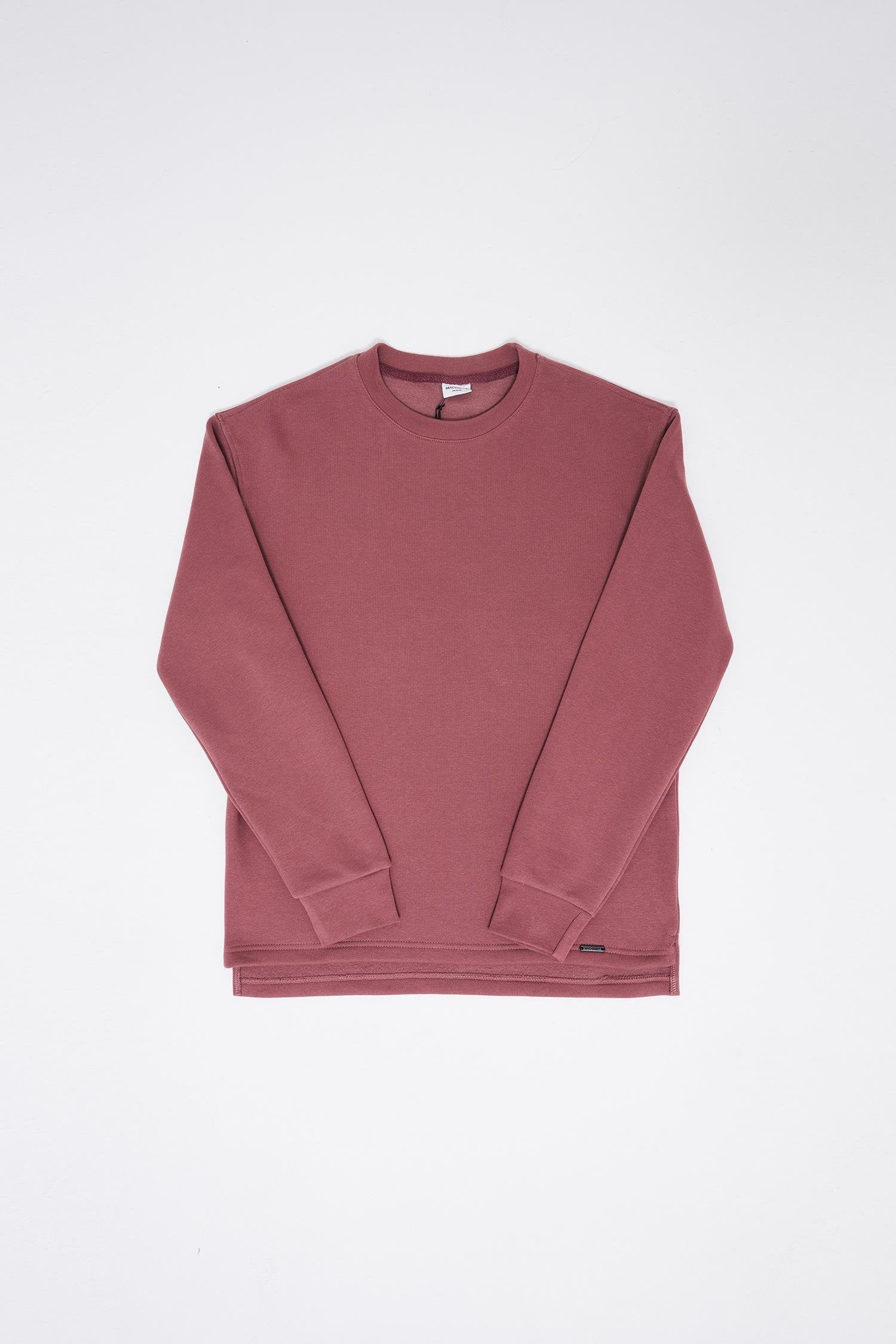Relaxed Yırtmaçlı Bisiklet Yaka Basic Sweatshirt Mürdüm